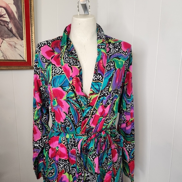 Vintage 80s 90s Red Pink Funky Midi Robe Lingerie Boudoir Pin-Up Size Small - Picture 2 of 8